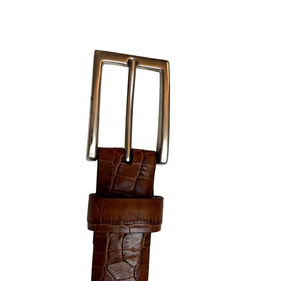 Men\'s Dress Belt Sz 38 Brown Alligator Crocodile Full Grain Italian Leather main image 4